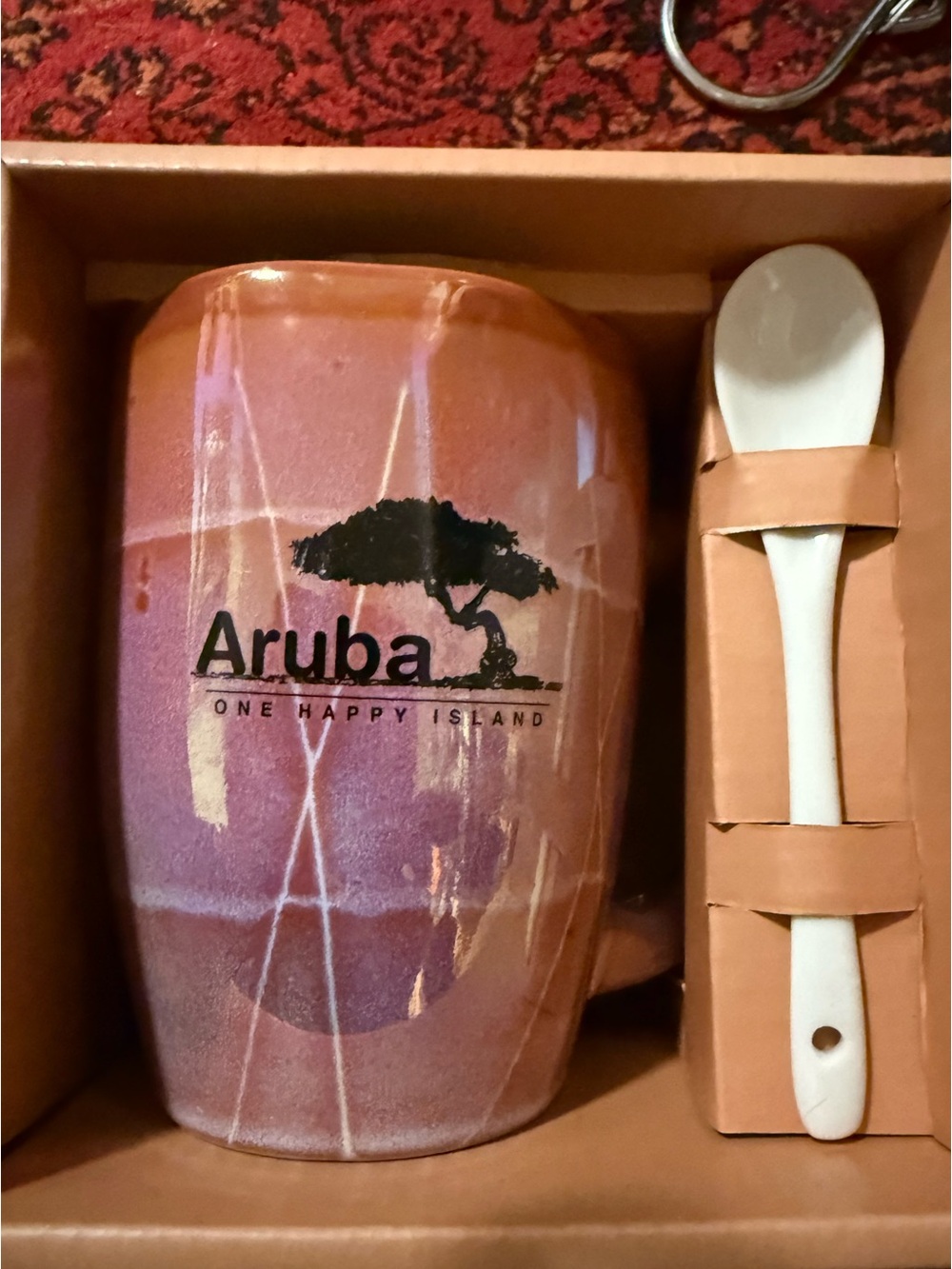 Aruba Souvenir Ceramic Mug in Purple and Tan